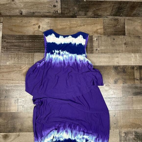 Chicos Women’s Size 2 Bib Maxi Dress Purple Multi Blended Tye Dye Stretch NWT - Picture 3 of 8